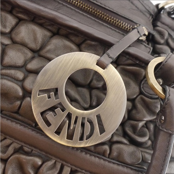 FENDI Bubble Calfskin Leather Large Chef Shopper Tote Brown Bag Authentic - Picture 6 of 11